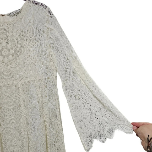 Trina Turk Darling Lace Overlay Cream Bell Sleeve Dress - Picture 4 of 10